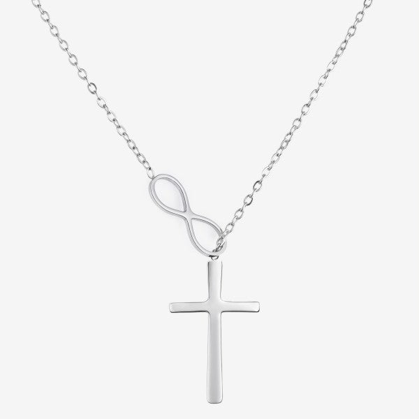 Silver Row Row Quiet Grace Infinity Cross on a white background.